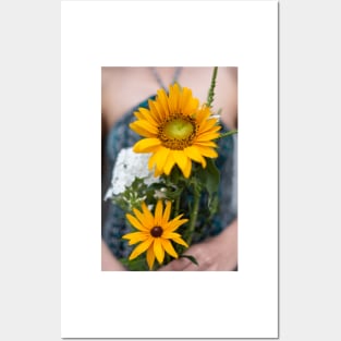 Happy Yellow Sunflower Bouquet Posters and Art